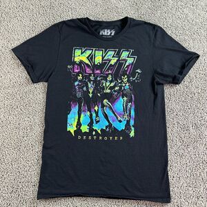 Kiss Shirt Mens M Black Neon Green Destroyer Gene Simmons Short Sleeve Casual